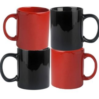 Tee Mafia - Ceramic Black Red Mug | Couple - Coffee Mug | Glossy Mug | Plain Ceramic Mug| 330 ml, Microwave & Dishwasher Safe|-Set of 4