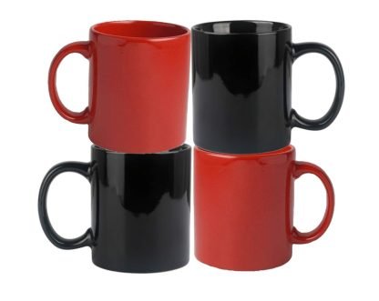 Tee Mafia - Ceramic Black Red Mug | Couple - Coffee Mug | Glossy Mug | Plain Ceramic Mug| 330 ml, Microwave & Dishwasher Safe|-Set of 4