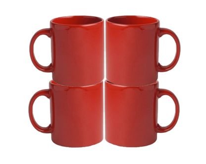 Tee Mafia Ceramic Red Mug | Couple Coffee Mug | Glossy Mug | Plain Ceramic Mug| 330 ml, Microwave & Dishwasher Safe|-Set of 4